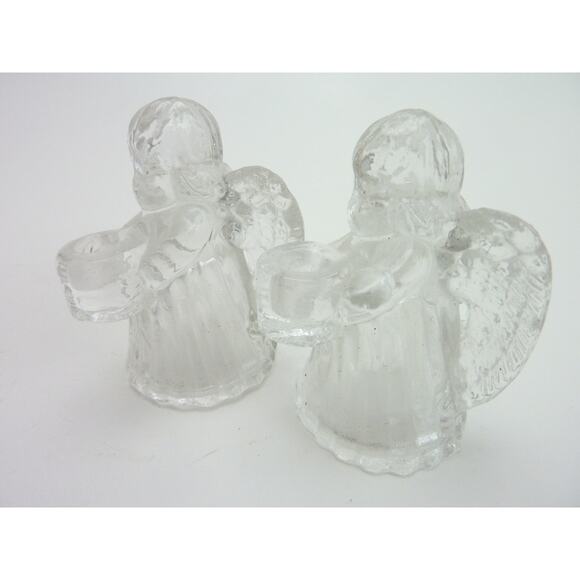 Vintage Crystal Glass Mini Candle Holders Angels 2.5 Inches - Picture 2 of 4